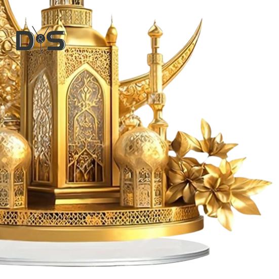 Acrylic Moon Castle Ornament 2D Flat Golden Crescent Moon Mosque Table Sign Holiday Party Home Office Living Room Bedroom Desktop Decoration