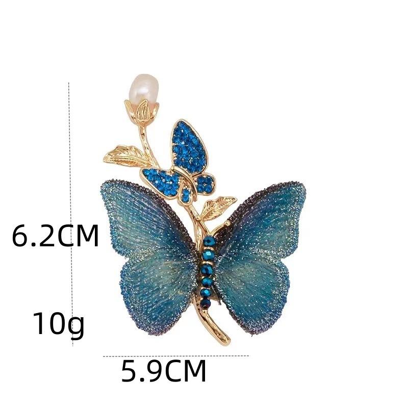 Women's High-end Elegant Brooches Luxury Suit Pin Vintage Embroidery Fabric Butterfly Brooch with Freshwater Pearl Accessory