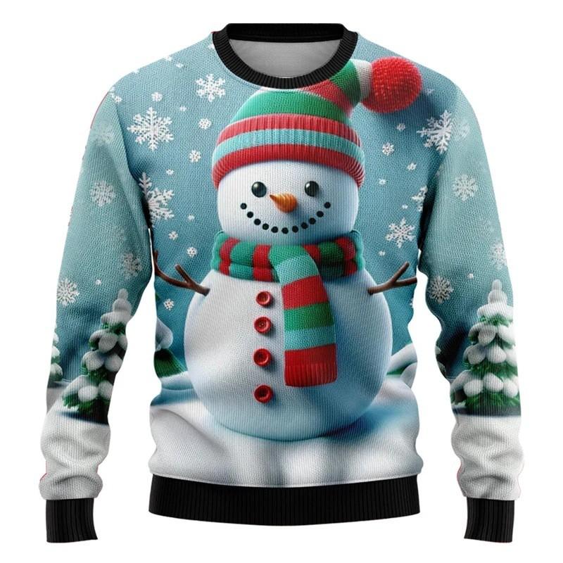 Unisex Christmas Sweatshirt With 3D Snowman Santa Print Hooded Long Sleeve Cotton Pullover Holiday Casual Wear