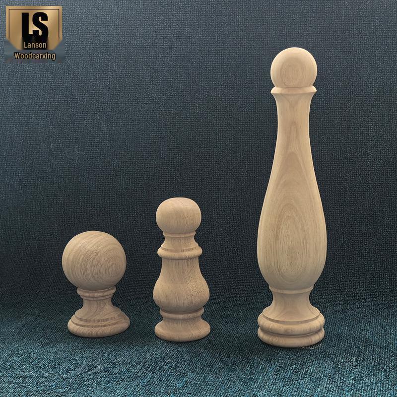 European Style Solid Wood Column Ornament: French Capital Bedside Carving with Round Ball and Hanging Gourd. Model A 5*7.5cm