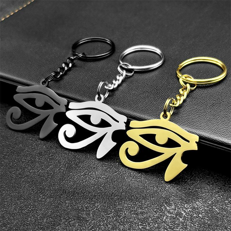 Stainless Steel Egyptian Eyes Key Chain for Women Men Statement Mythology Eye of Ra Horus Symbol Car Key Ring Jewelry