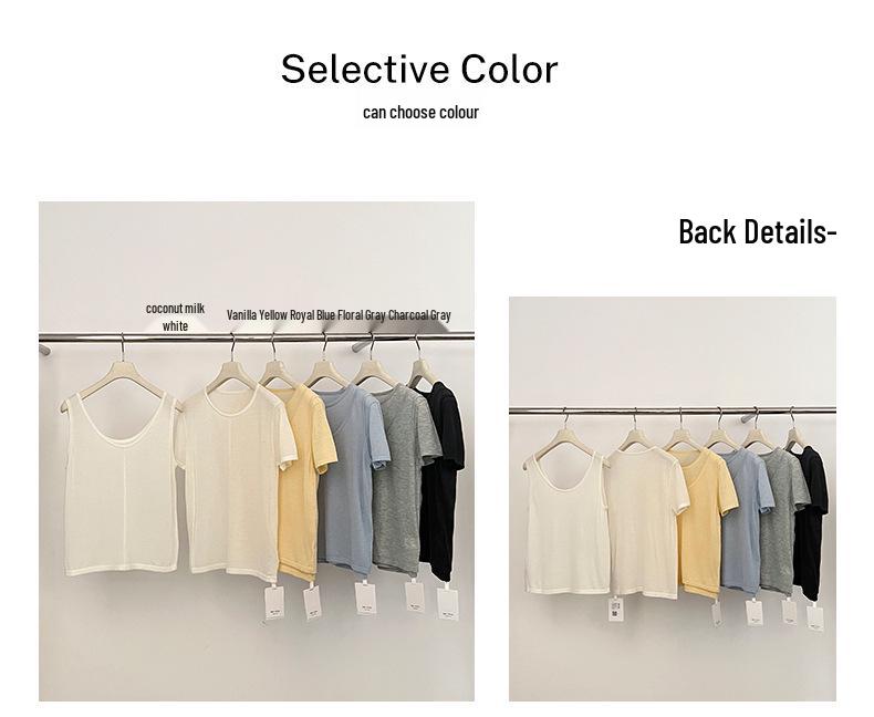 MMC Women's Spring-Summer 2026 Wool Korean Style Short Sleeve T-shirt & Inner Vest Set
