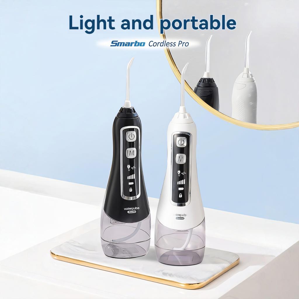 Přenosný ústní irigátor 6 režimů čistič zubů IPX7 vodotěsný zubní vodní flosser bělení zubů 320 ml zubní voda 5 trysek