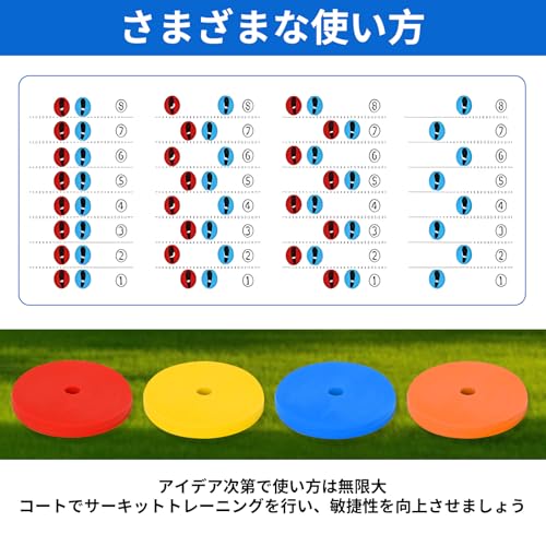 aleawol Flat Marker Set of 32 (4 Colors) - Ideal for Soccer, Futsal, Flat Cones, Spot Markers, and Includes Stand and Storage Bag.