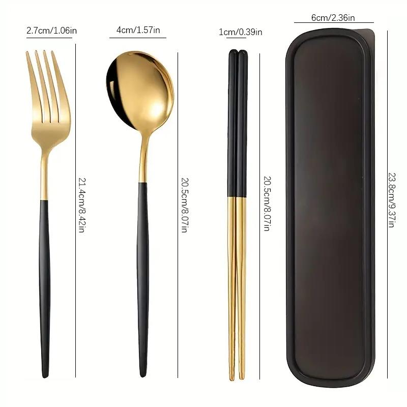 3pcs Thin Portuguese Portable Stainless Steel Cutlery Chopsticks, Forks, Spoons, Student Home Outdoor Picnic Tableware