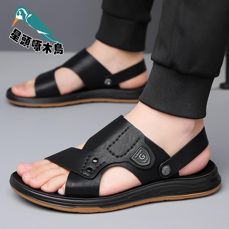 Men's sandals summer new leather dual-purpose casual beach shoes non-slip soft-soled cool slippers sandals