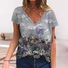 Nuevas Camisetas de Mujer Florales Estampado 3D Verano Cuello en V Manga Corta Camiseta Y2K Camisetas Largas Harajuku Ropa Femenina