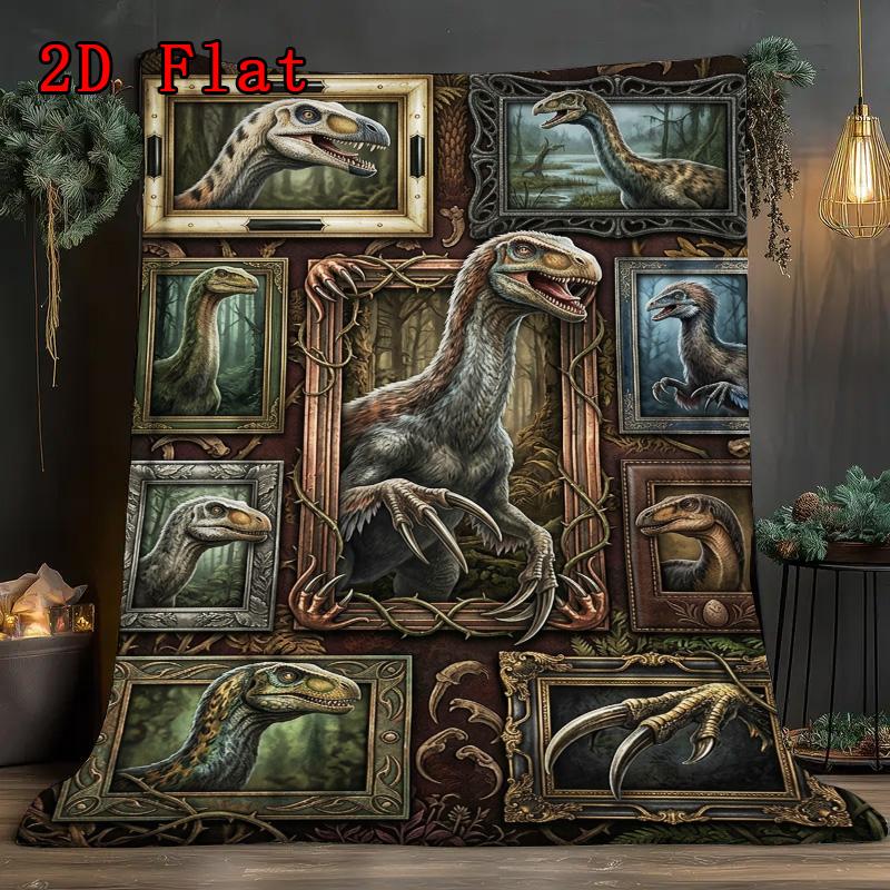 Dinosaur Collection 2D Flat Pattern Flannel Blanket, High quality All Seasons, Home Decor, Warmth and Comfort, Perfect for Christmas Gifts.