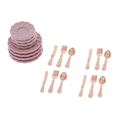 1:12 Dollhouse Miniatures Tableware Knife Fork Spoon Plate Set Accessories Toys