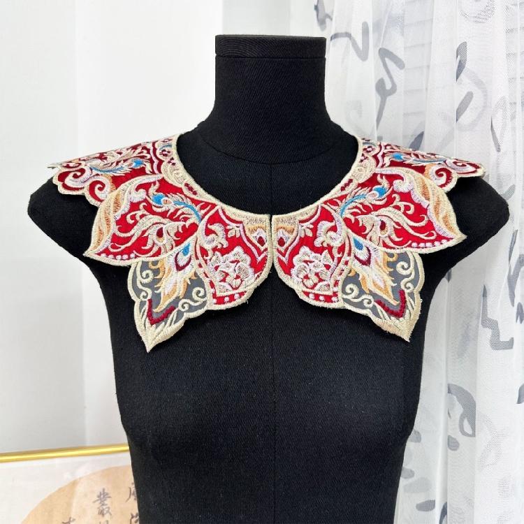 Embroidery Fringed Collar Elegant Detachable Collar Shawl Vintage Horseface Skirt Collar Costume Dressingup Accessories