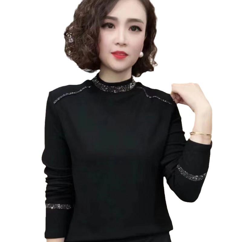 Women's Double-Sided Fleece Long-Sleeve Semi-Turtleneck Top - Stylish and Warm for Autumn/Winter