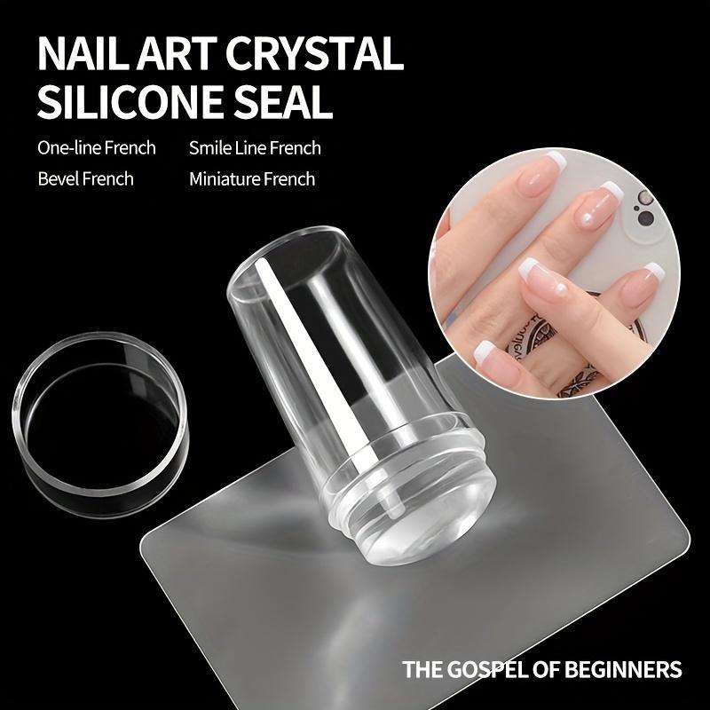 Professional French Manicure Nail Stamp Kit - Transparent Silicone Jelly Stamper with Scraper for Easy DIY Nail Art