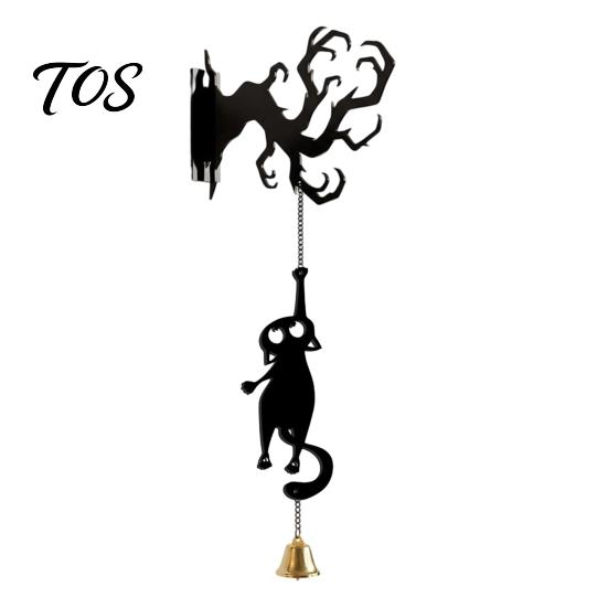 Retro Home Decoration Halloween Welcome Sign, Wall Mount 2D Acrylic Hanging Decor with Bell, Commercial Props Gothic Black Cat Creepy Ghost