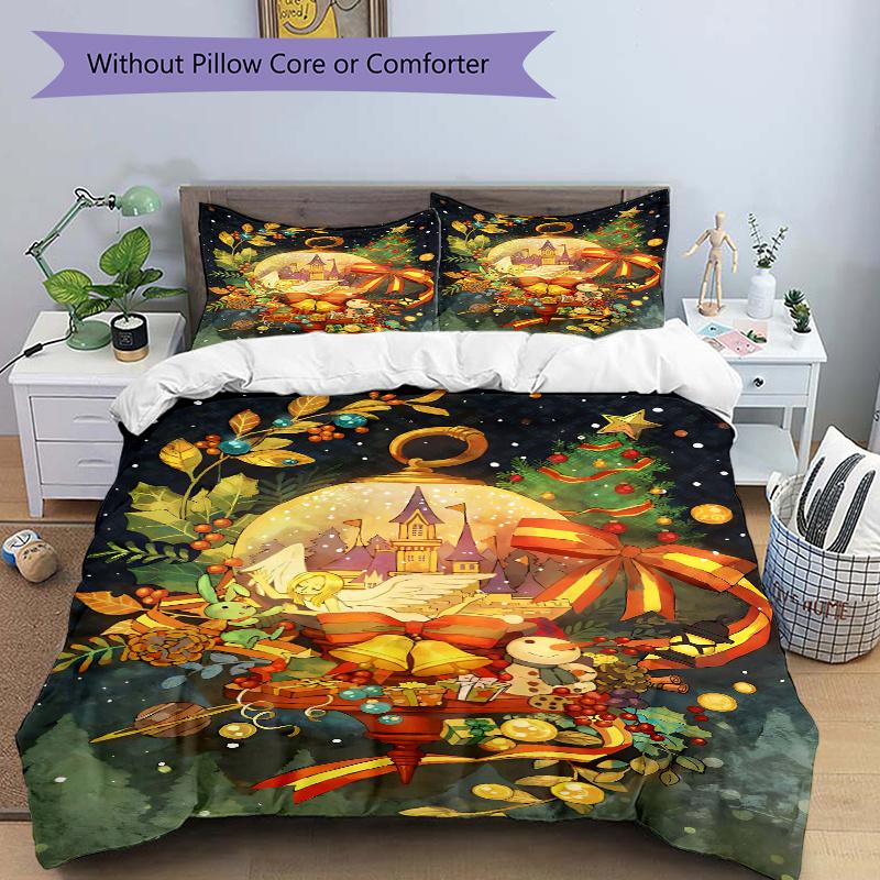 

3pcs Christmas Wonderland Bedding Set, Including 1 Quilt Cover and 2 Pillow Shams, Without Filling, Soft and Comfortable Home Bedroom Fabric 135x200cm