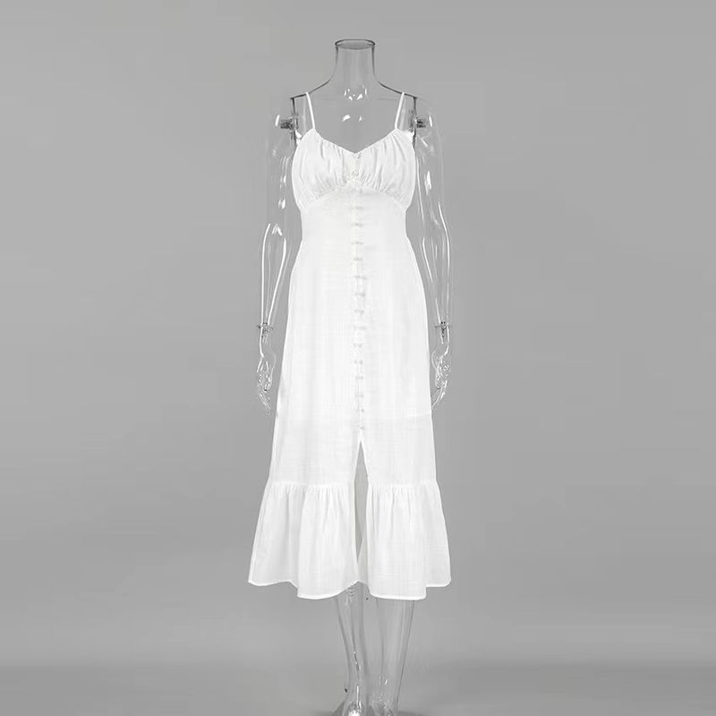 

Fashion Wind Sexy Sling Dress All-Matching Slim Fit Backless Slit Dress Sexy Open Back Dress White L