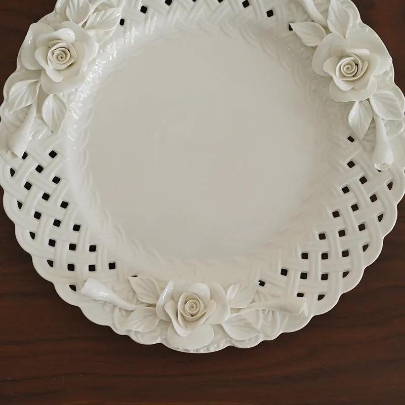 Prato de Jantar Ocidental de Cerâmica de 10" Estilo Fino da Corte Europeia Prato Floral de Rosa Amassado à Mão Prato de Coleção de Arte Pratos de Alta Qualidade
