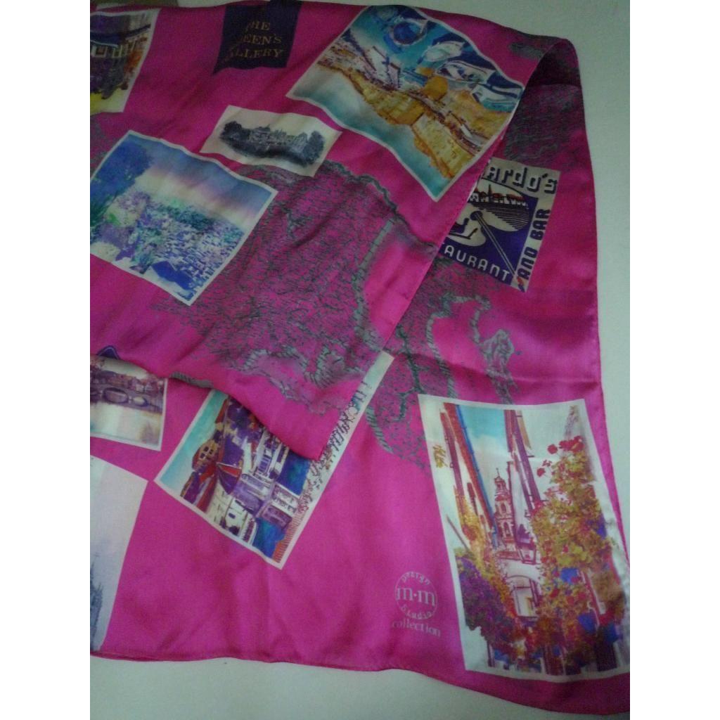 Used Beautiful Condition, MM Design Studio Collection Silk Scarf/stole, Pink X Ivory, Butterfly Pattern, 100% Silk, Made In Japan.