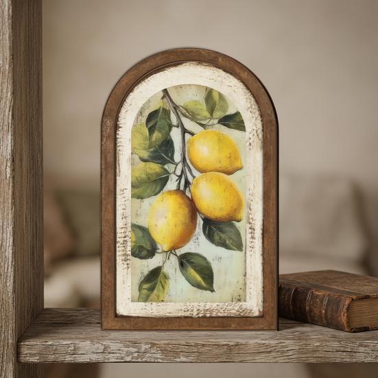 Vintage Framed Wall Art, Curved Wooden Floral Wall Art, Arched Wood Framed Wall Art, Rustic French Country Style Paintings for Bedroom