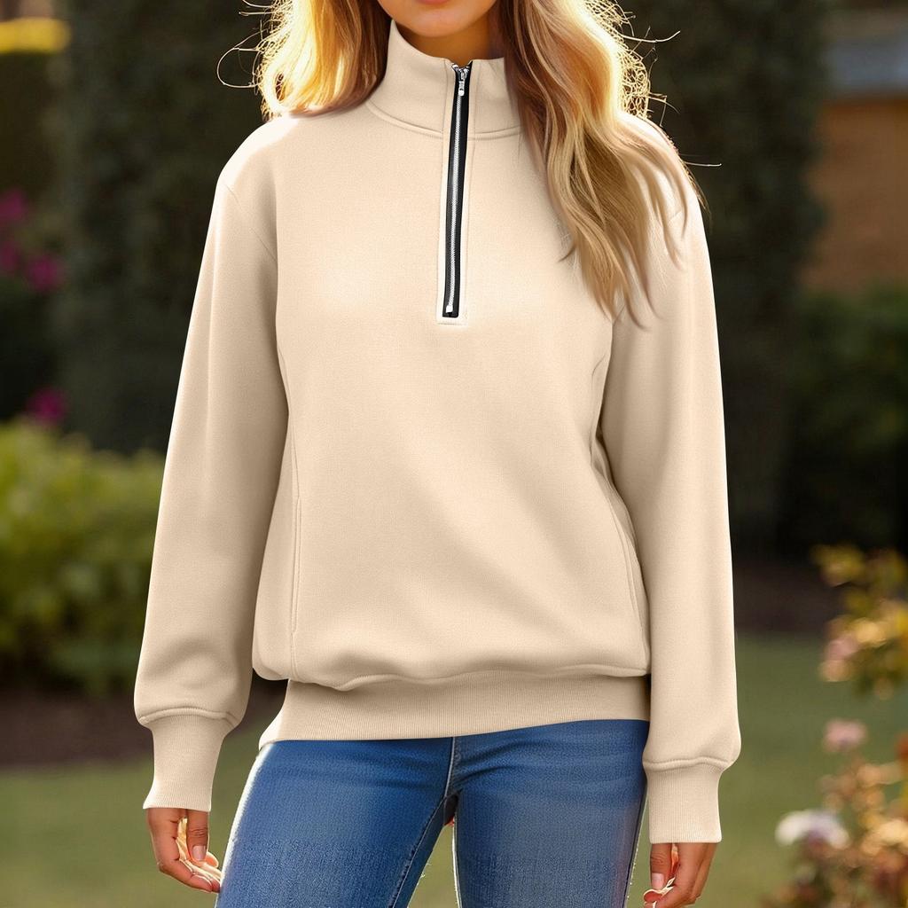Womens Oversized Sweatshirts Zipper Long Sleeve  Fleece Pullover  Sweatshirt With Pocket
