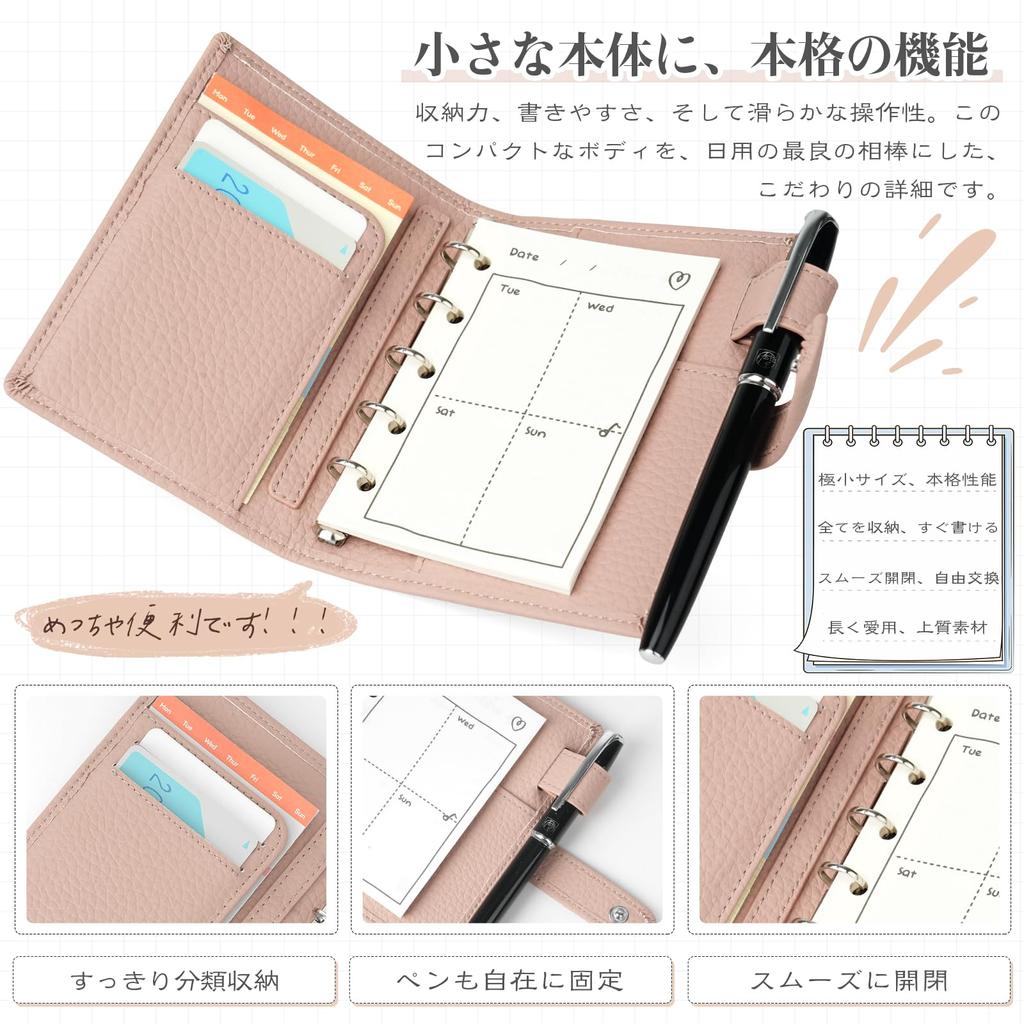 M5 Locher-Ordner, 5-Ring, Taschenformat, Mini/Micro 5, Fasst 5 Karten, Fächer mit großem Fassungsvermögen, Stifthalter, Austauschbare Nachfüllseiten, Kann als Notizbuch verwendet werden