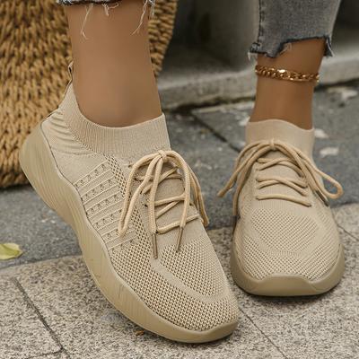 Breathable Knitted Athletic Shoes for Women  Spring Low Top Casual Flat Shoes Woman Plus Size 43 Lightweight Tennis Sneakers