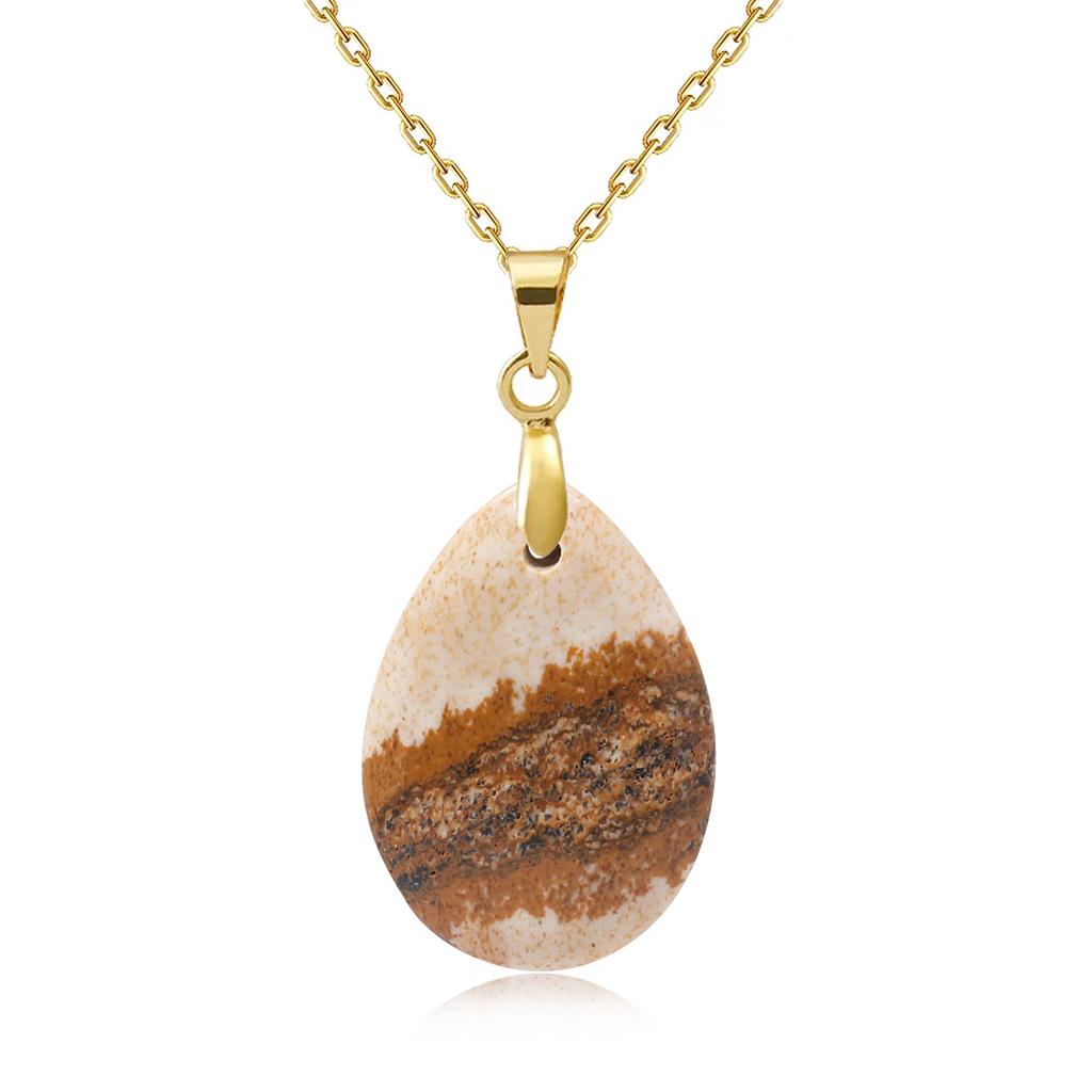 New Fashion Natural Stone Crystal Pendant Teardrop Simple Pendant Necklace Earrings Making Jewelry With Chain Collar