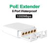 Estensore PoE Impermeabile a 5 Porte con Velocità Gigabit 1000Mbps Trasmissione Stabile per Estensione Rete Telecamere di Sicurezza da Esterno