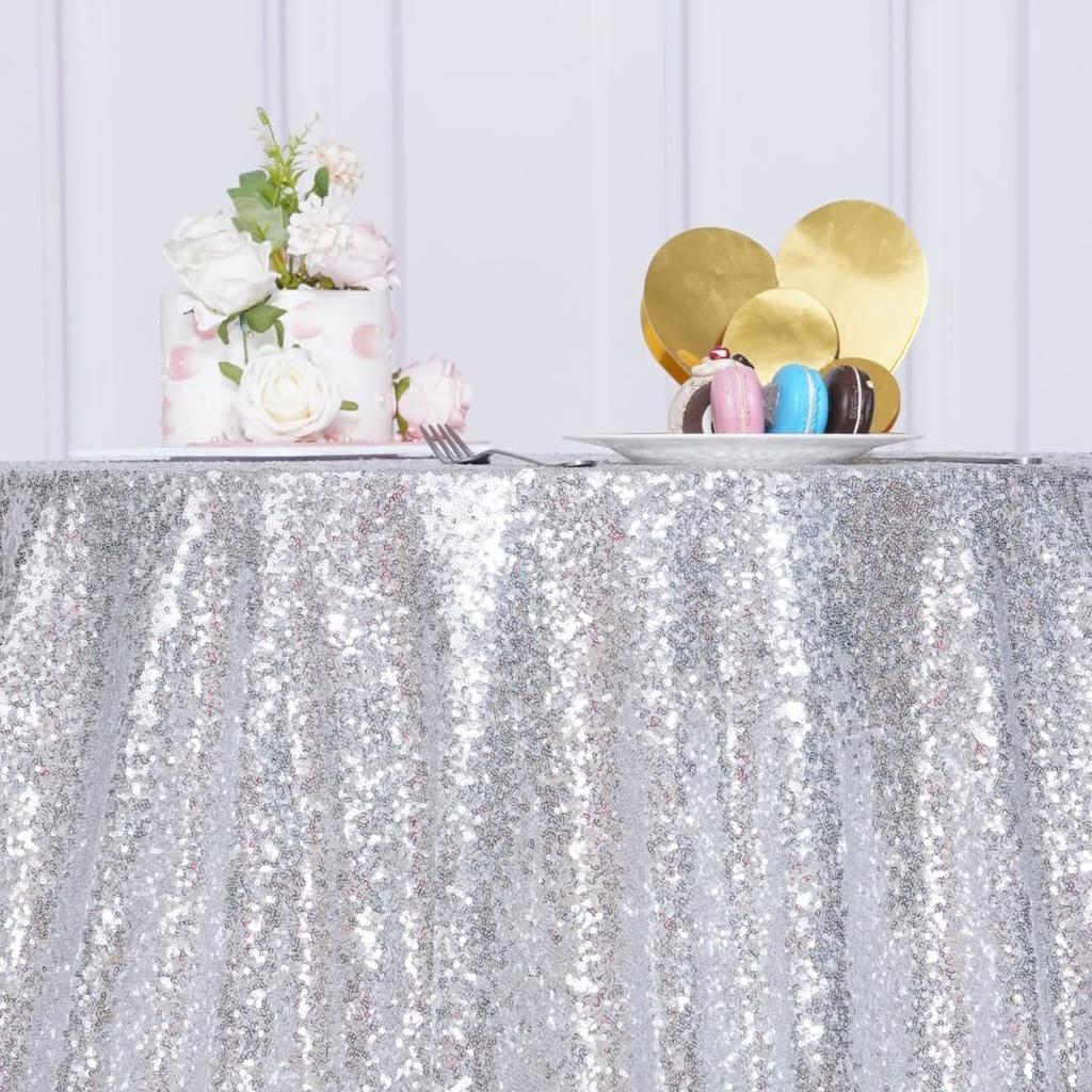 Wedding Banquet Decor Round Solid Color Tablecloth Cloth Art Sequin Table Cover for Party Cake Dessert Table Exhibition Events