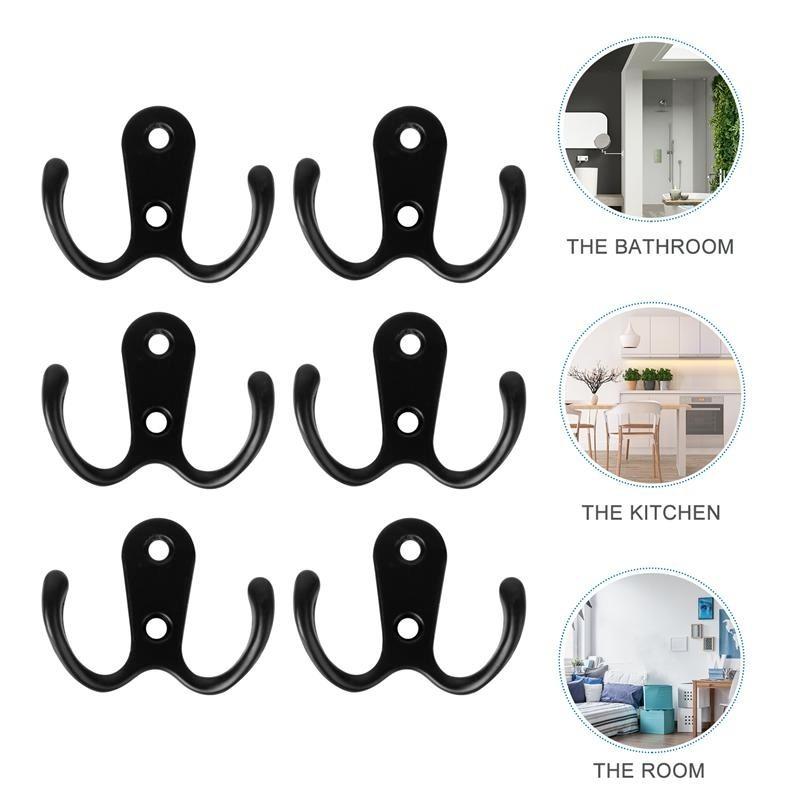 10pcs Coat Hooks 2 Hole Wall-mounted 2-Pronged Clothes Hook Towel Hook Coat Hanger for Robes Coats Hats Keys Towels Black
