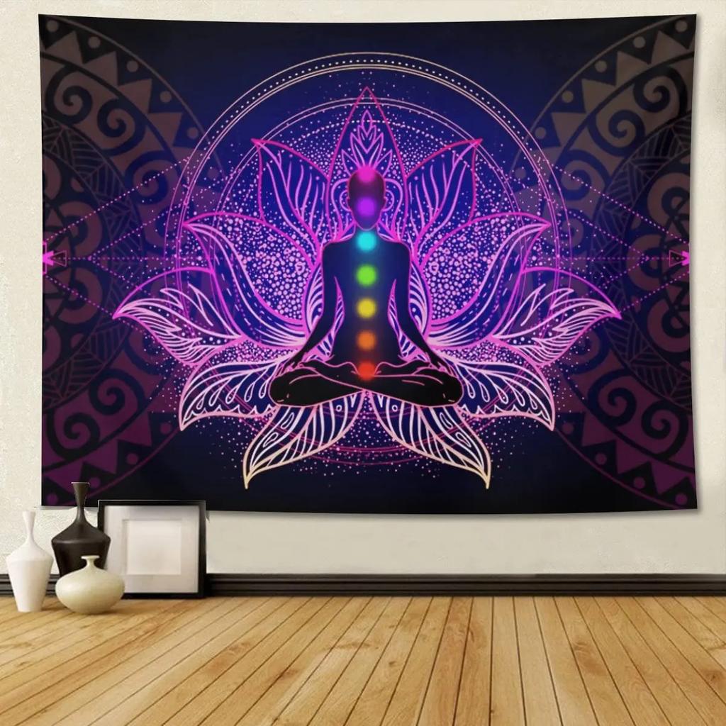 Sieben Chakra Wandteppich Yoga Meditation Wandteppich Buntes Mandala Indisch Hippie Wandteppich Wandbehang für Wohnzimmer Schlafzimmer