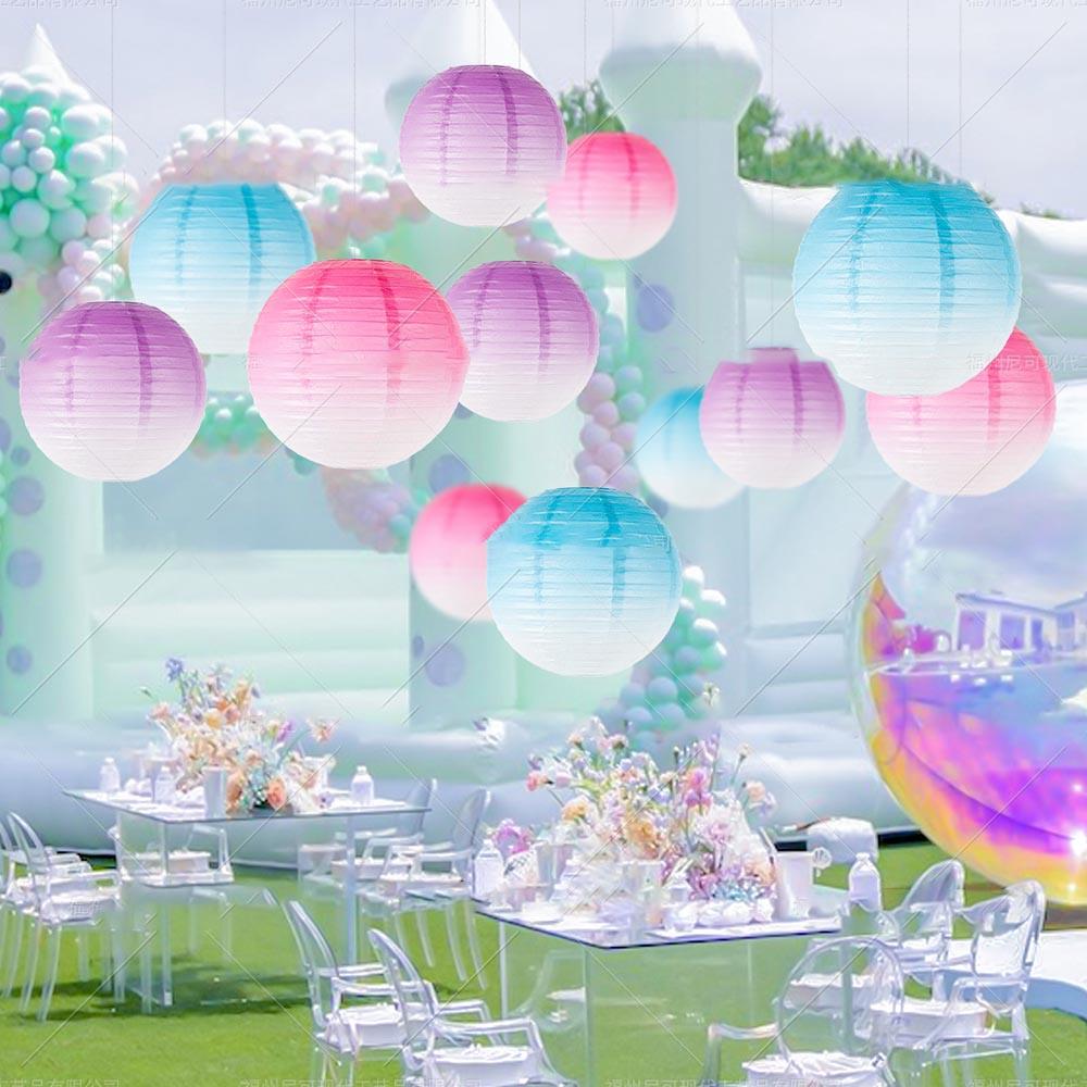 Verlaufende Laternenkugel mit Faltpapier für Hochzeit, Geburtstag, Sommerparty-Hintergrund, hängende Ornamente, Dekorationszubehör