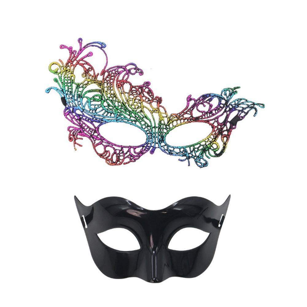 Sexy Couple Masks Lace Women Mask Plastic Men Mask Set Half Face Masks Princess Makeup Party Cosplay Nightclub Props Gifts