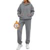 Womens Solid Color Hooded Long Sleeve Fleece Lined Sweatshirt Matching Pants Set Casual Streetwear Outfit