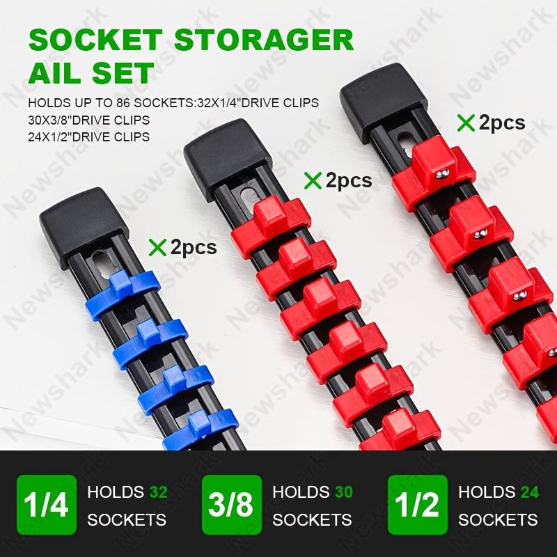 6pcs Socket Organizer, 1/2 Inch, 3/8 Inch And 1/4 Inch Drive Socket Rail Holders, Heavy Duty Socket Racks, Black Rails