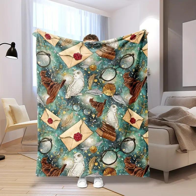 Wizard Hat Owl Printed Blanket for Sofa Bed Travel Camping Living Room Office Conditioning Blanket for All Seasons Gifts