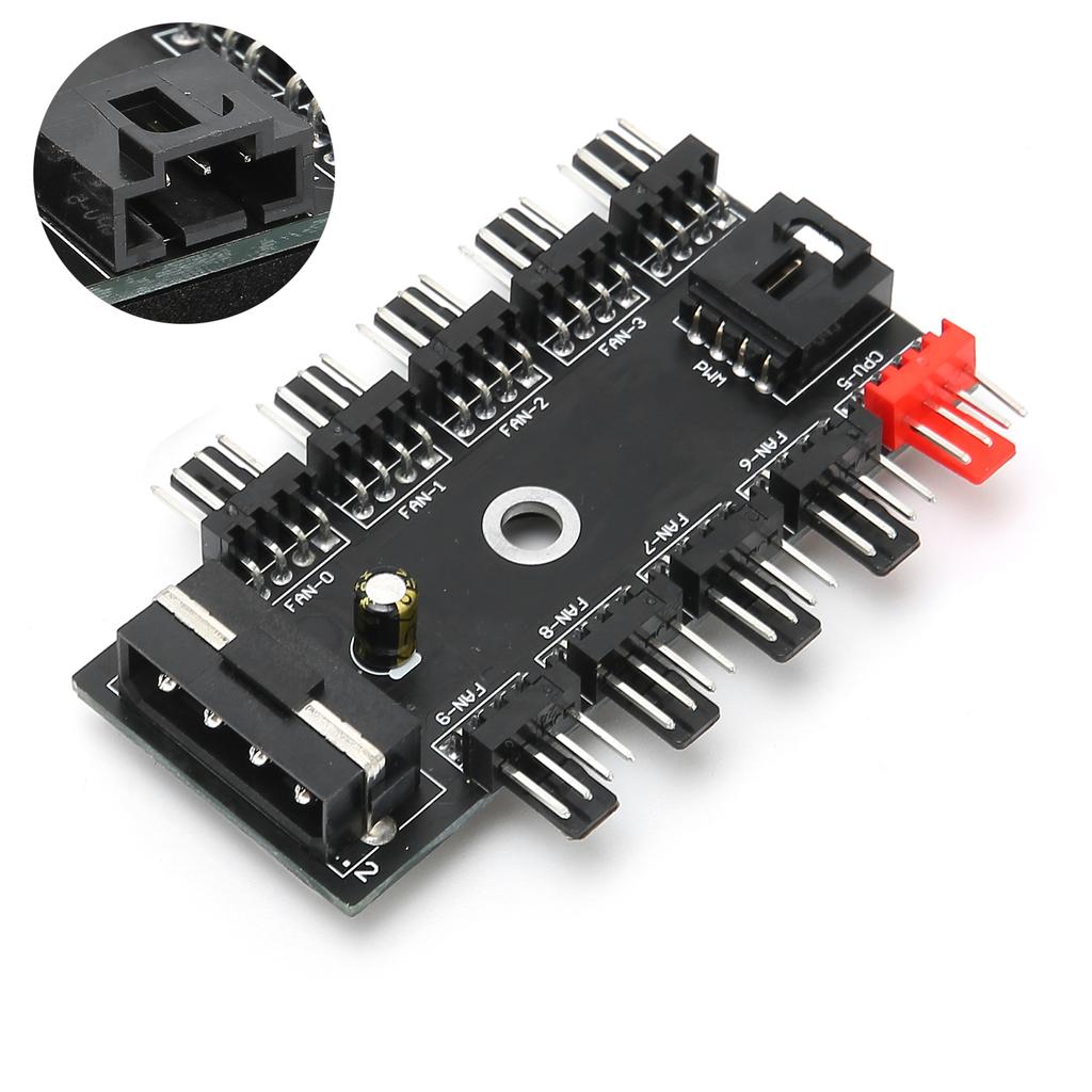 Fan Hub 4‑Pin PWM Integrated Power Supply Adapter Cable 1 To 10 Splitter for CPU CoolingIDE Port