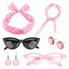 50s Women Costume Accessories Scarf Eye Glasses Headband Earrings Set For 50's Halloween Party