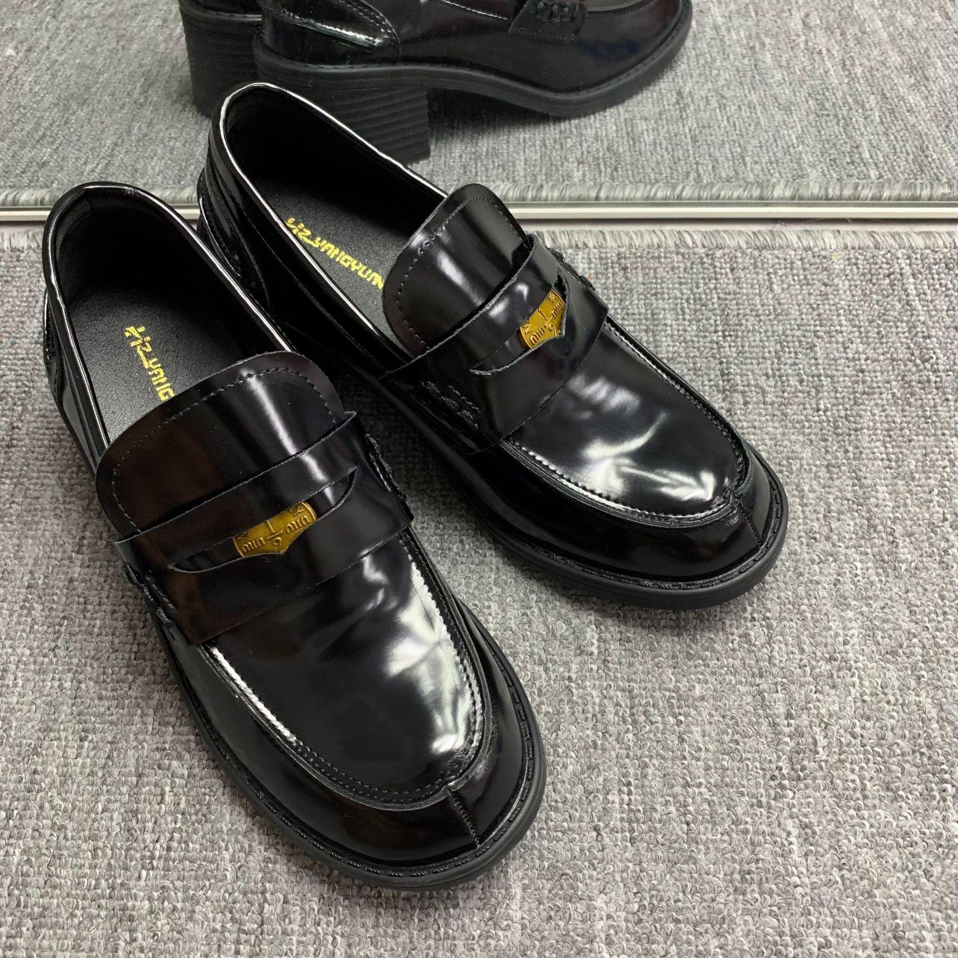 Zhang Yuanying shoes miu gold coins thick heel lazy loafers small leather shoes cm borgogna