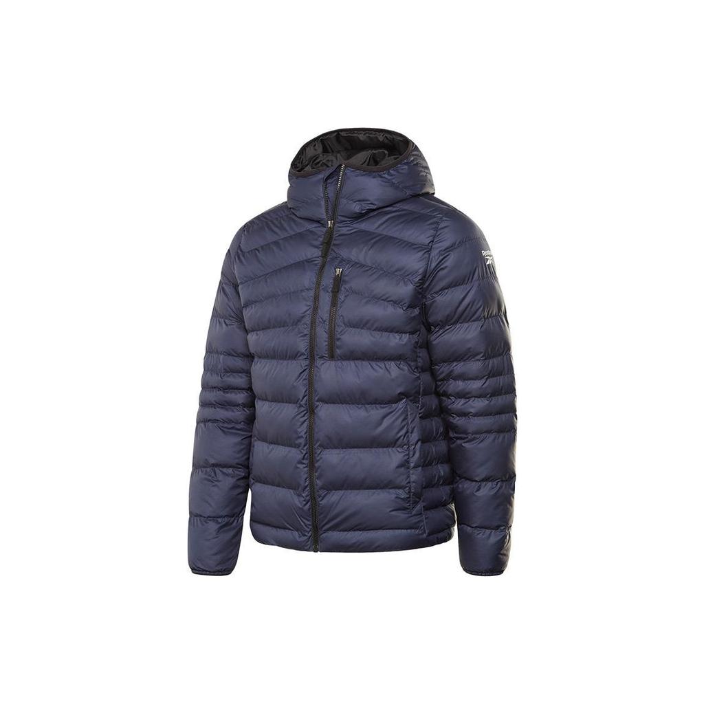 Reebok Solid Color Short Hooded Warm Sports Cotton Jacket Men Jacket Navy-Blue FU1705