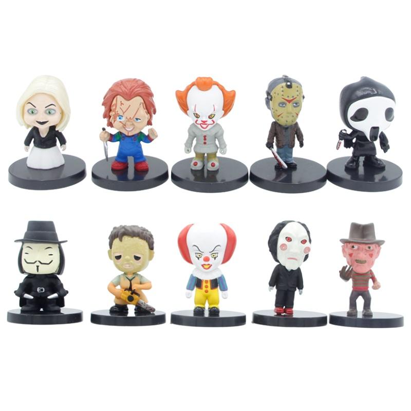 Sada 10 PVC figurek postav z hororových filmů Chucky, Joker, The Crow a další!