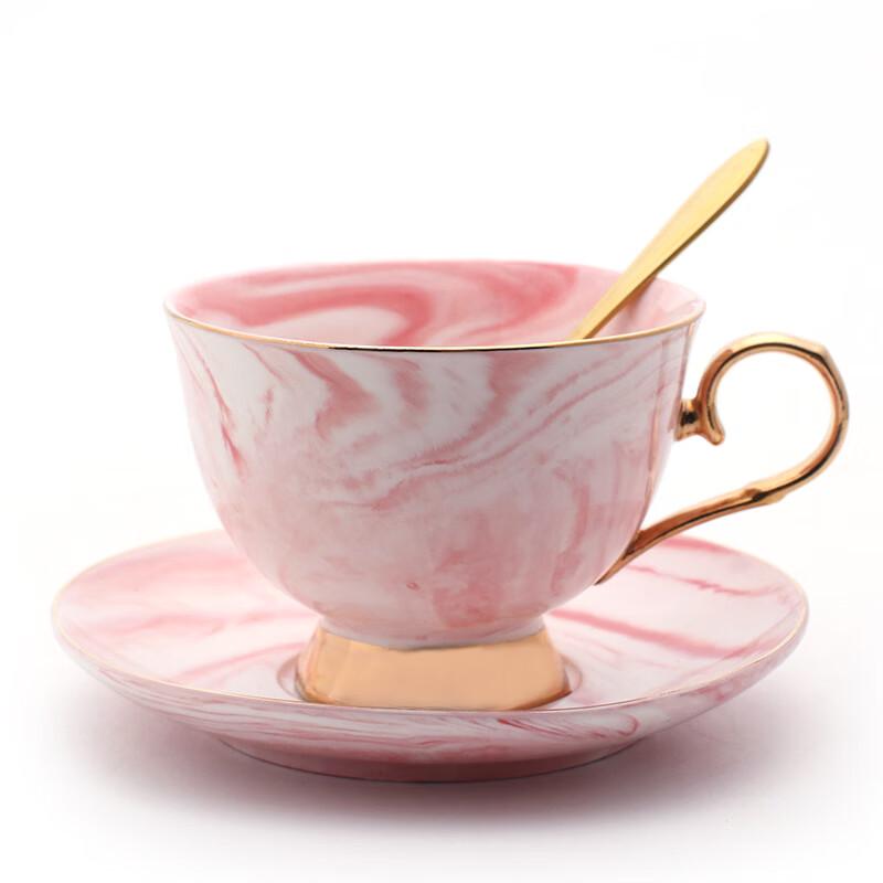 OLOEY Nordic Marble Gold Rim Ceramic Coffee Cup & Saucer Set