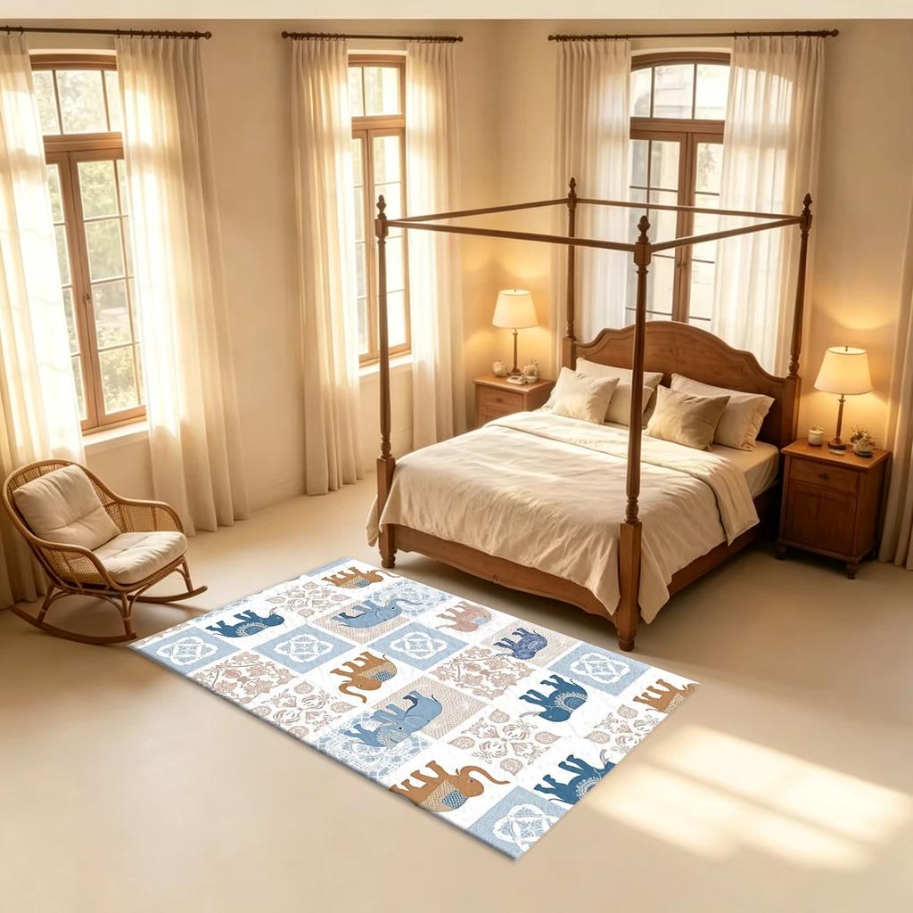 Boho Elephant Pattern Carpet Flooring Stylish Printed Area Rug Decorative Indoor Floor Carpet for Household