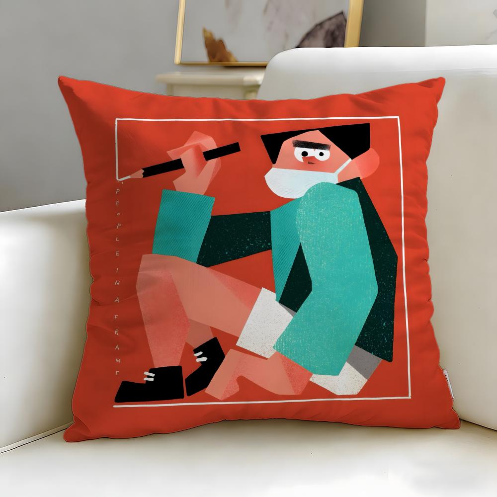

art theme People Living in a Frame Cushion Cover Soft EasyWash Pillow Case Versatile for Couch Bed Travel and Office 30X30cm
