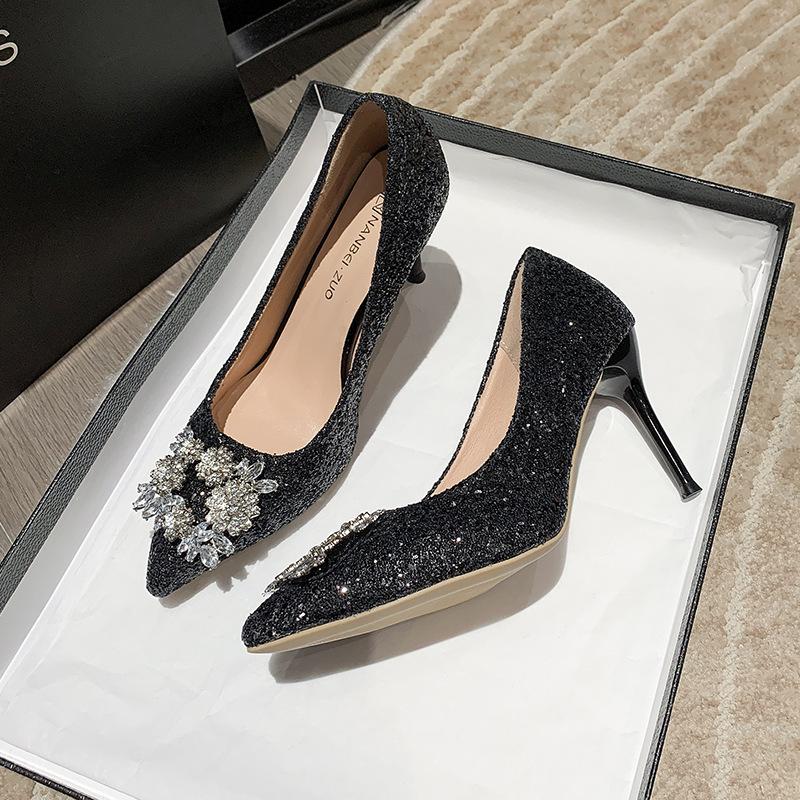 

Rhinestone sequins shallow high heels women s 2025 summer new one-pedal women s shoes, thin heels are not tired, and single shoes are worn outside 40