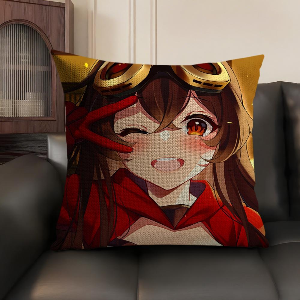 Amber Cute Genshin Impact Cushion Cover Natural Linen Organic Fabric DoubleSided Printing Sofa Home Decor Gift Pillow Case