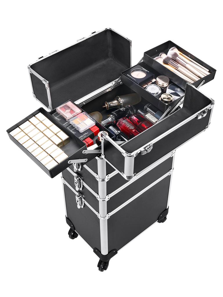 Artist Travel Aluminum Abs Compact Cosmetic Vanity Organizer Beauty Cosmetics Makeup Case On Wheels