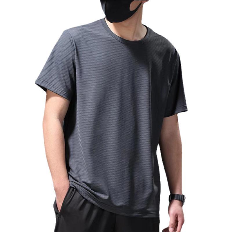 Men's Summer Ice Silk Mesh Quick-Dry Breathable Loose Fit Short-Sleeve T-Shirt, Plus Size