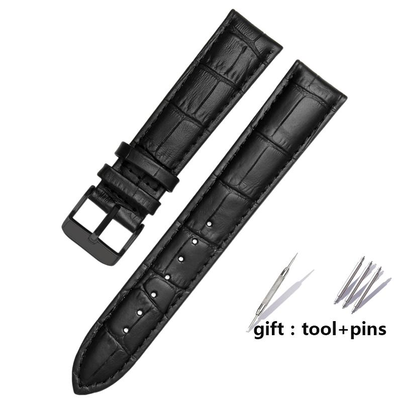 For Brand Genuine Leather Black Watchband Straps Size 12mm 14mm 15mm 16mm 18mm 19mm 20mm 21mm 22mm 24mm Watch Wristband Bracelet