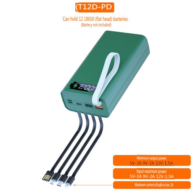 T12D 18650 DIY Power Bank Base with Type C Micro USB Cable Flashlight Fast Power Bank Case 18650 Battery Holder Charging Box Shell