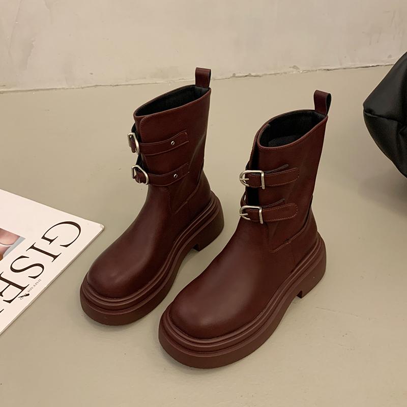 

мода Винтаж Платформа Женские Ботильоны Модные Слипоны Короткие Ботильоны Осень Зима Комфорт Толстые Каблуки Женская Обувь 35 красный